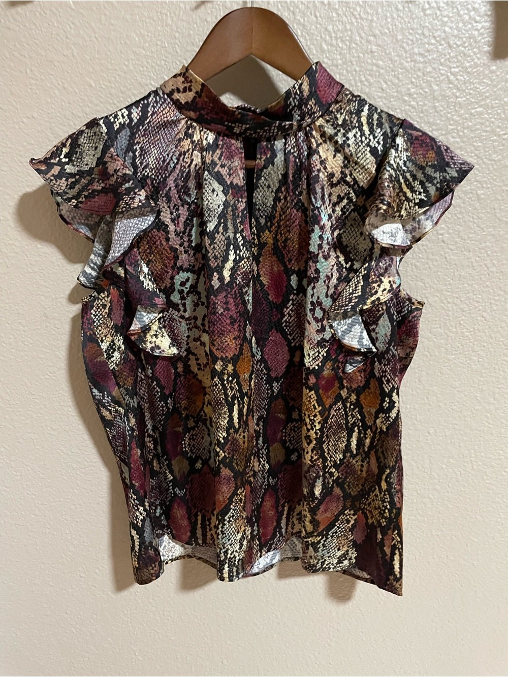 Rebecca Taylor Silk Ruffled Snake-Print Blouse in Multi-Color NEW